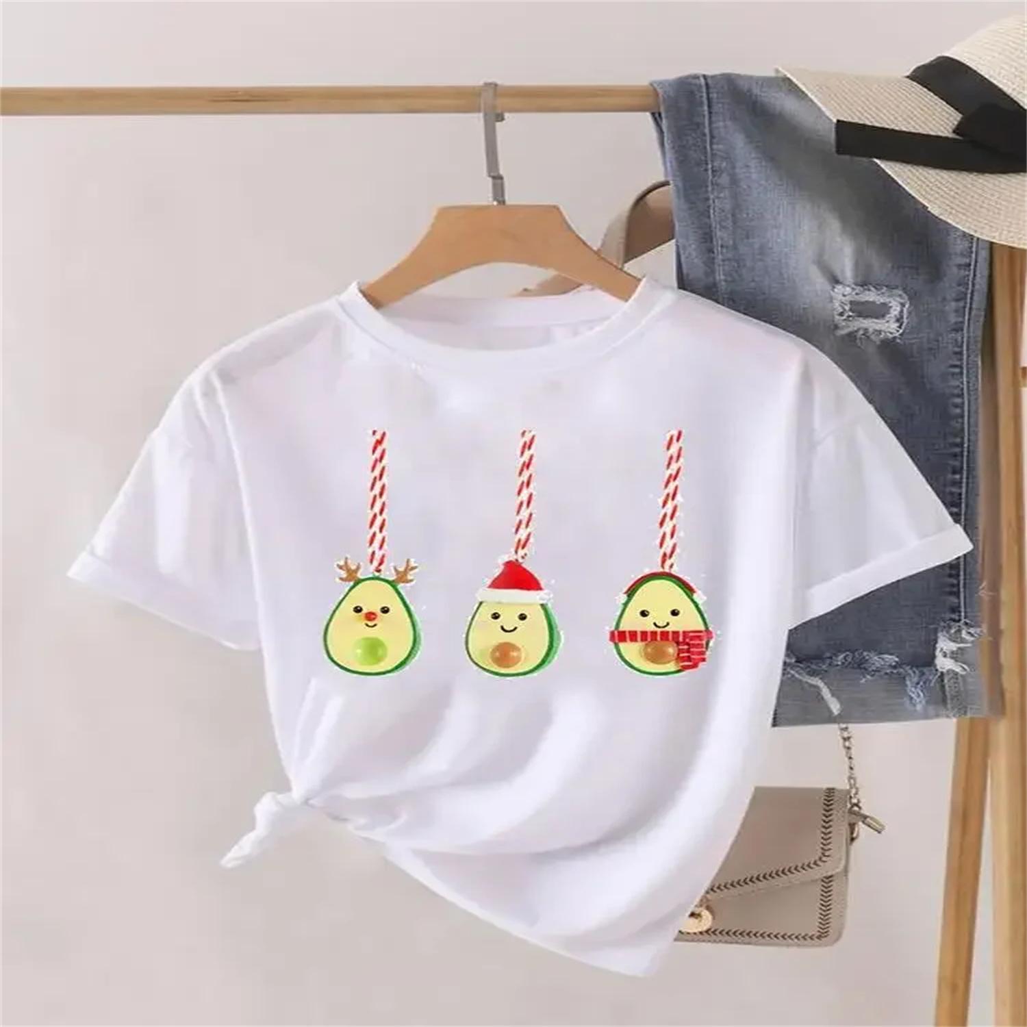Avocado Love Trend Cute Print Women Tee Christmas Holiday Top Fashion Lady New Year Shirt Clothing Clothes Graphic T-shirt XXXXXL белый