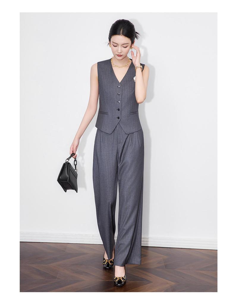 Old Money Chic: Damen Entspannter Anzug Weste & Weitbeinige Hose Set