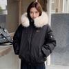 Womens Short Puffer Coat With Faux Fur Hood Winter Warm Cotton-Padded Jacket Loose Fit Casual Style