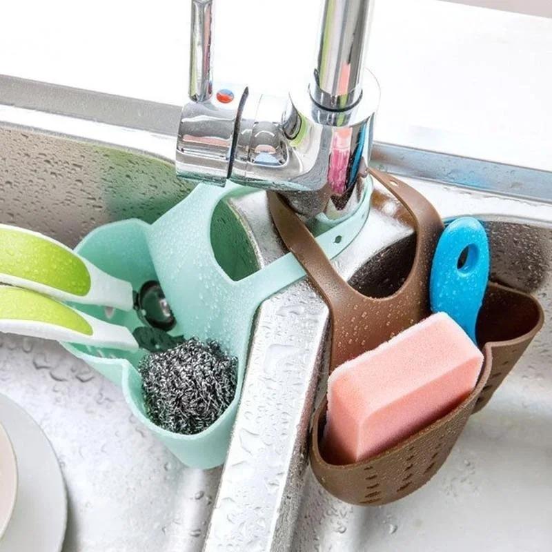 Household Kitchen Simple Drain Rack Bathroom Sink Adjustable Basket Silicone Soap Sponge Storage Rack Faucet Kitchen Tools