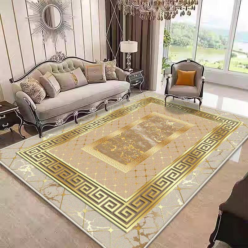 Golden Border Luxury Carpet Soft Foldable Large Rugs for Living Room Easy Clean Non-slip Mat Kids Safe