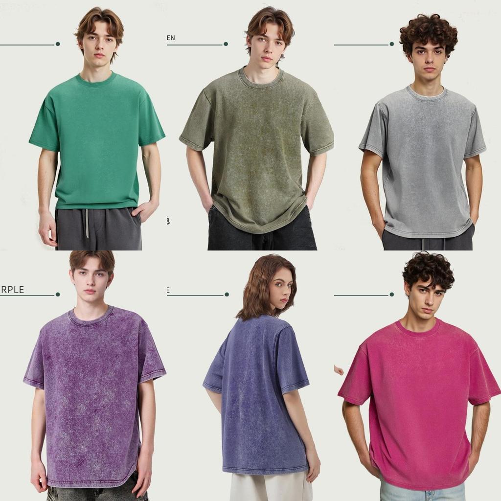 Men's Vintage Short Sleeve T-Shirt 230g Distressed Casual Tee for Summer