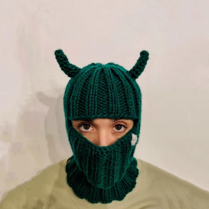 Y2K Style Crochet Halloween Party Cow Horn Parent-Child Ski Mask Hat