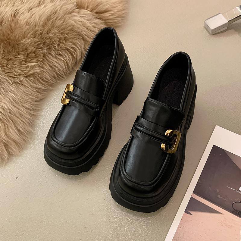 

Туфли Ле Фу на толстой подошве для женщин лето британский стиль JK маленькие кожаные туфли туфли на толстой подошве с каблуками большие размеры 35-41 35 матовый черный