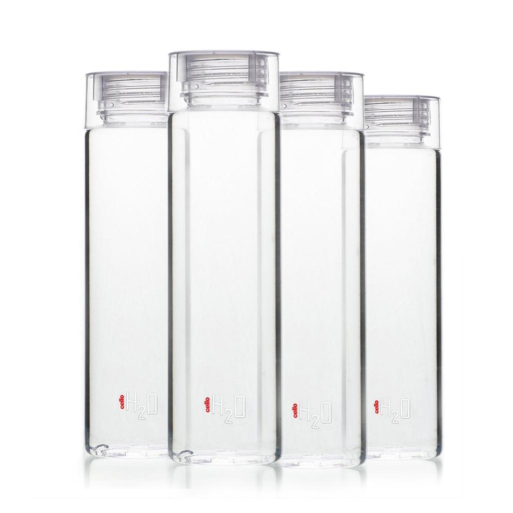 CELLO Clear Plastic Water Bottle Set 4 Pack 1 Litre Leak Proof Hygienic Durable Design