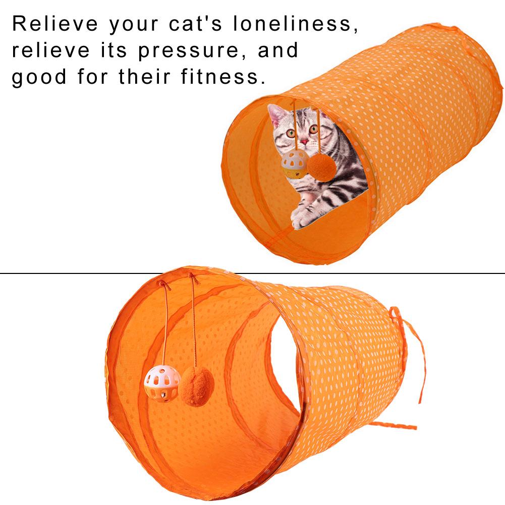 Foldable Cat Dot Tent Long Tunnel Bed Toy Interactive Playing Toys Hide Tunnel (Orange)