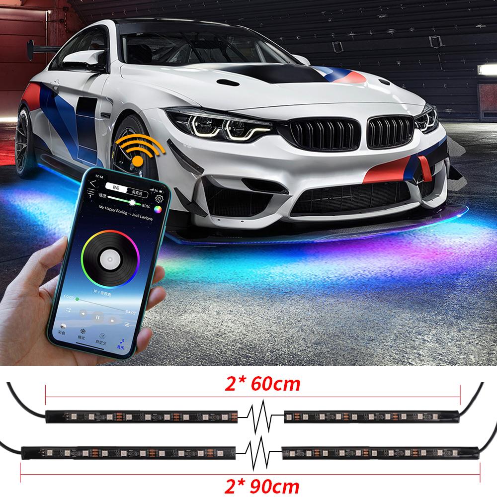 

Car Decorations Flexible Underglow Strip Light LED Underbody Bluetooth APP Control RGB Neon Charssis Ambient Lighting Kit 12V 2pcs 60cm-90cm