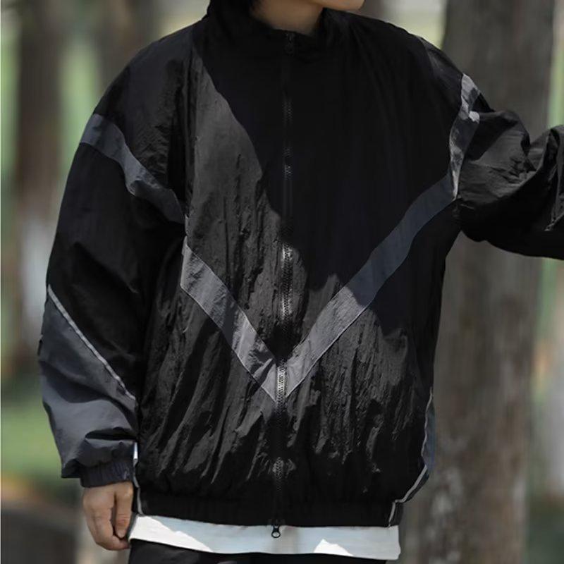 

Осенняя унисекс-куртка японского пилота с воротником-стойкой - свободный крой, модный дизайн строчки для спорта и повседневной носки 2X Large чёрный