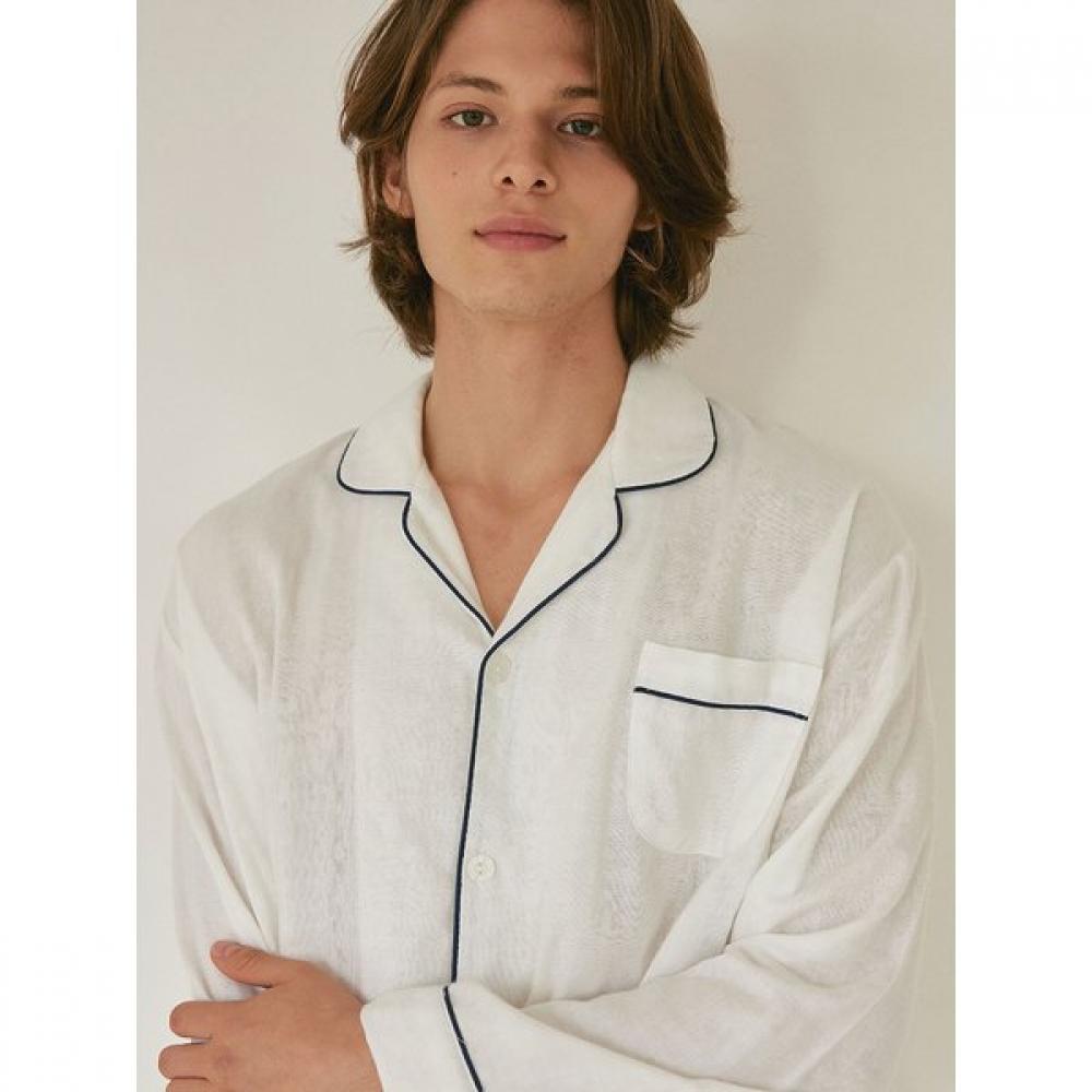 Lunaluz Men S Clian Cotton Long Sleeve Collar Two Piece pajamaS