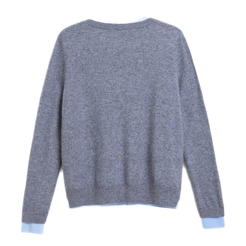 2025 Autumn/Winter Women's Cashmere Color Block Round Neck Loose Cardigan Sweater - Elegant Fashion Knitwear Outerwear