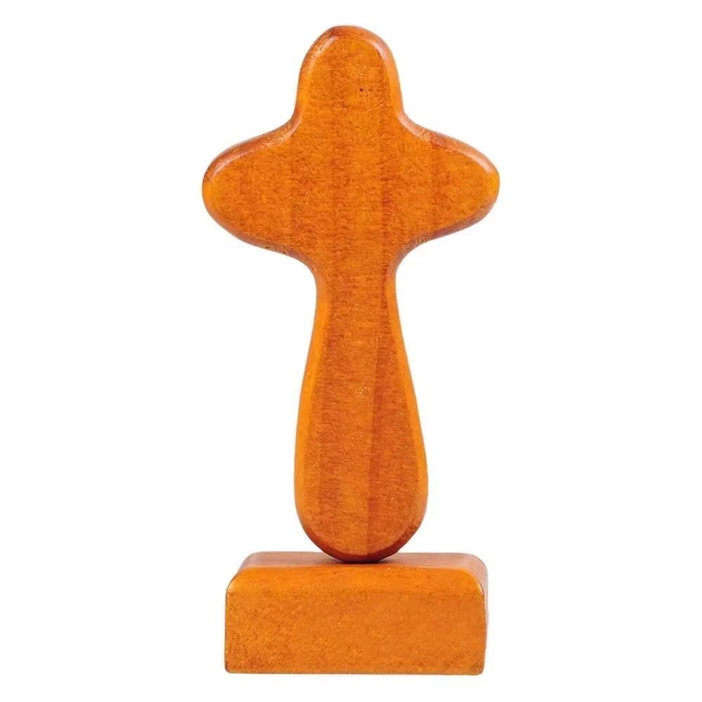 Wood Material Wood Cross Statue Handicraft Design Desktop Cross Ornament Office Desktop