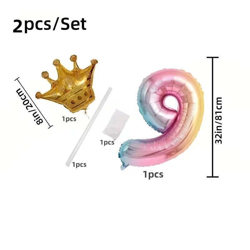 Balon Folie Număr Curcubeu 32 Inch Balon Digital Mini Număr Balon Folie Metalică pentru Petrecere Zi de Naștere Nuntă Decor Fundal