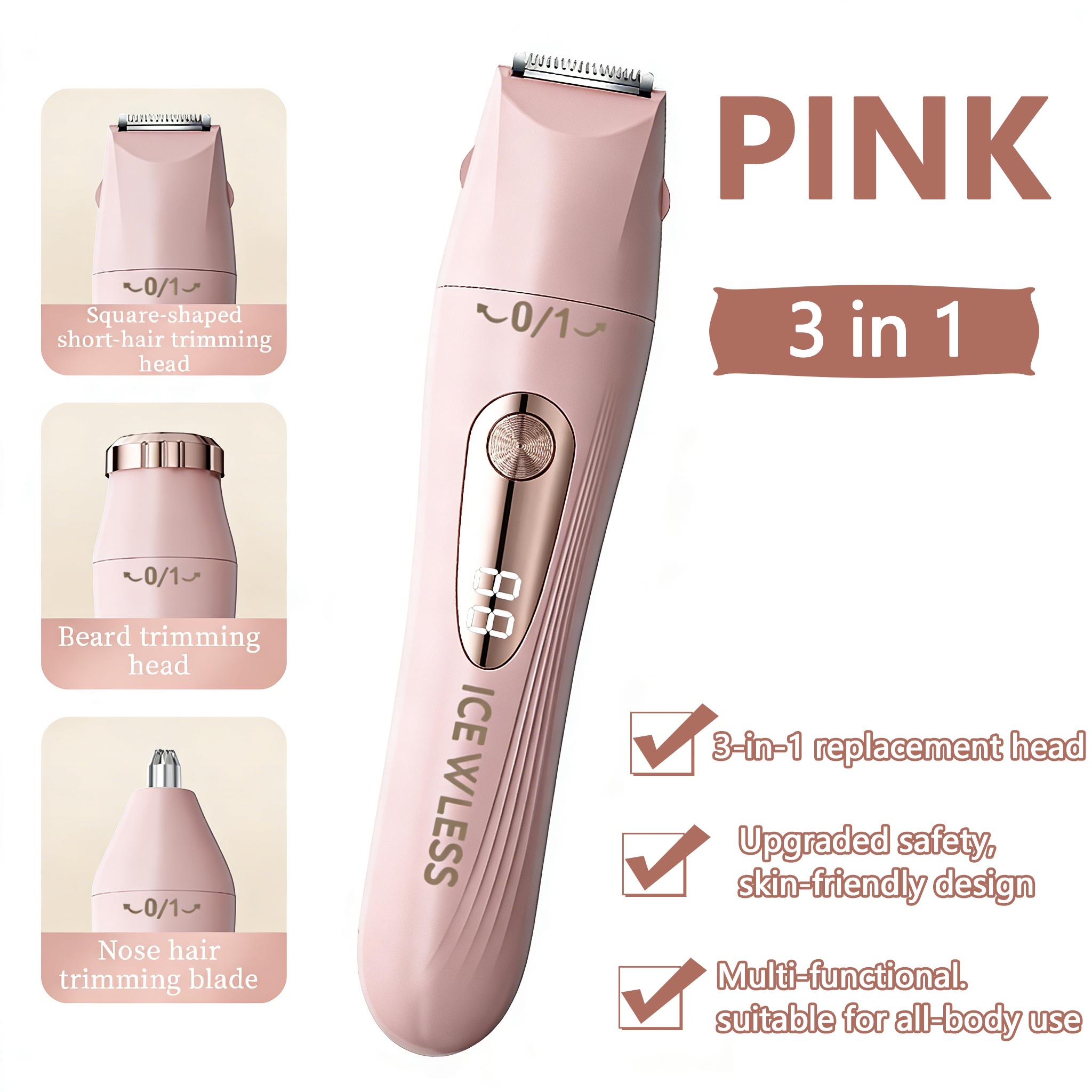 

Women 3 in 1 Shaver USB Charging Intelligent LCD Display Home Underarm Hair Removal Device Facial Eyebrow Nose Trimmer рожевий