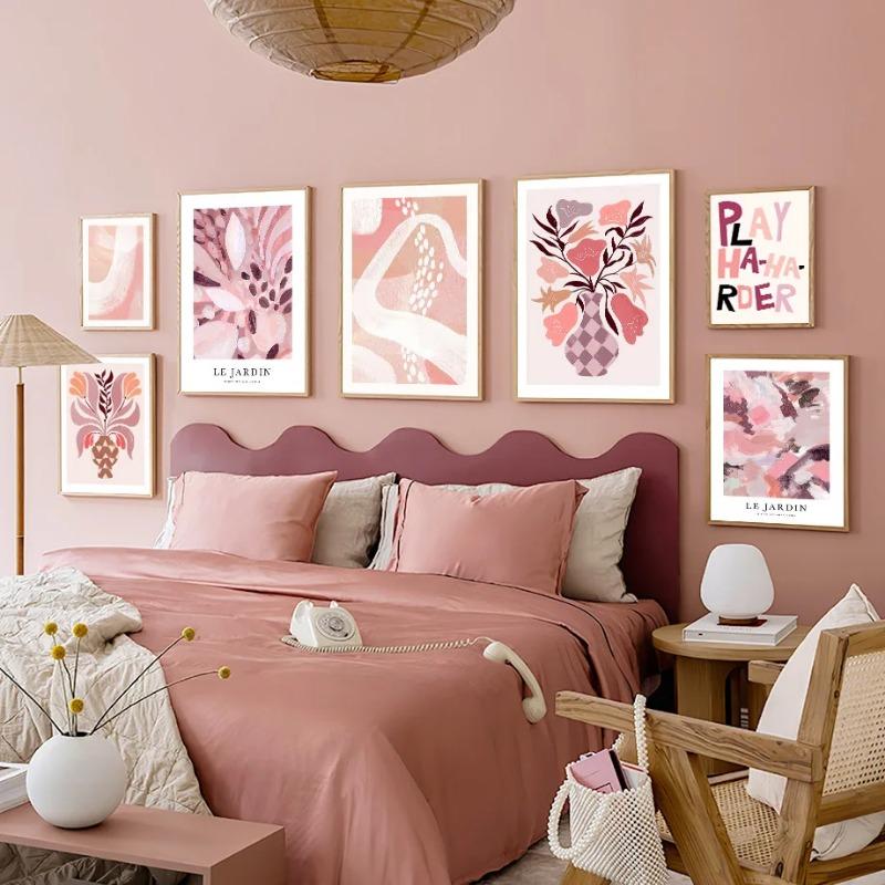Abstract Woman Wall Art Canvas Painting Pink Red Line Body Flower Vase Living Room Decor Posters And Prints Home Wall Pictures