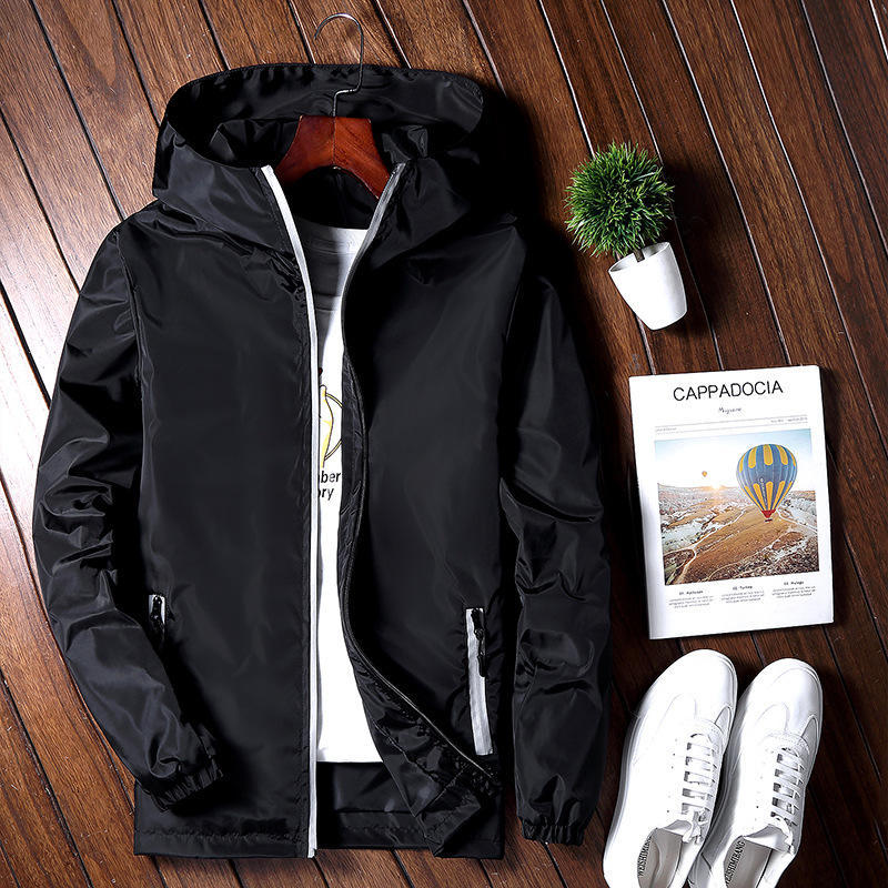 Men's Spring Summer Hooded Jackets Windbreaker Reflective Coat Waterproof Casual Bomber Outwear
