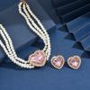 3PC Women's Fashion Peach Heart Pearl Series Necklace, Earrings, and Jewelry Set, Suitable for Wedding, Party, and Festival Gift