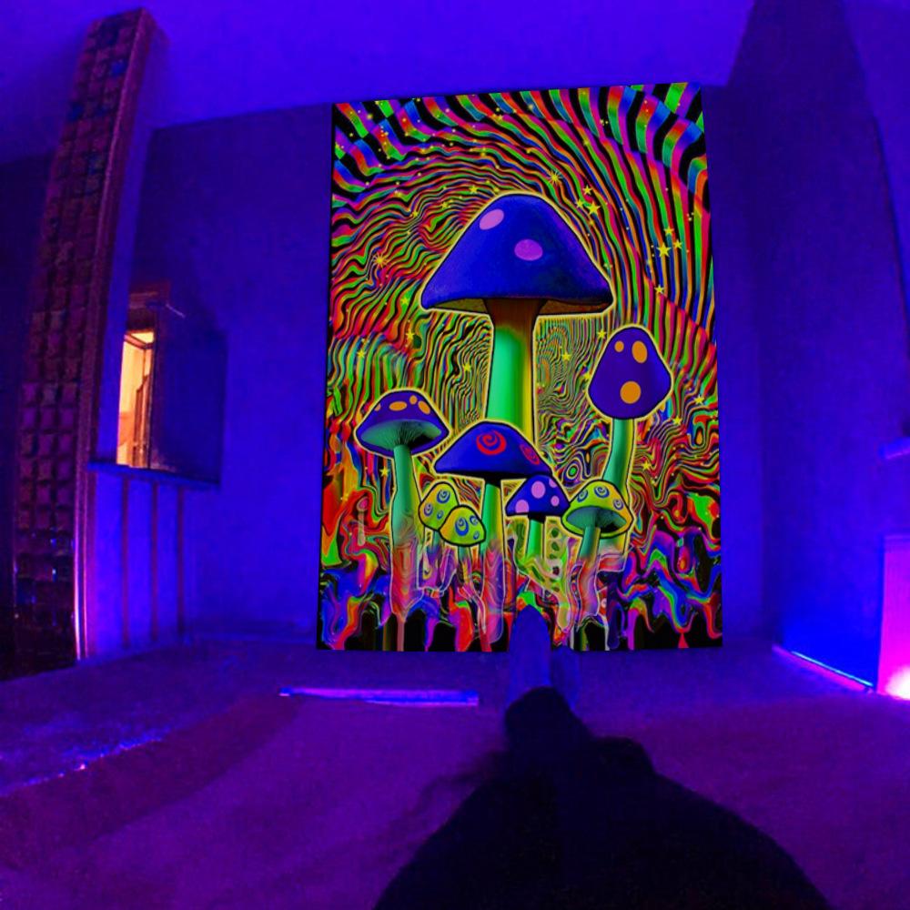 Textilien Unisex Black/Light Fluorescent Tapestry Uv Fluorescent Psychedelic Mushroom Wall Hung Hippie Decorative Room Aesthetics