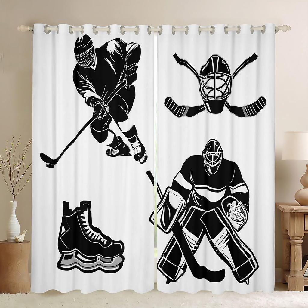Ice Hockey Curtain Player Window Treatment Curtains Boys Teens Girls Room Winter Sports Game Event Made Of Polyester Washable