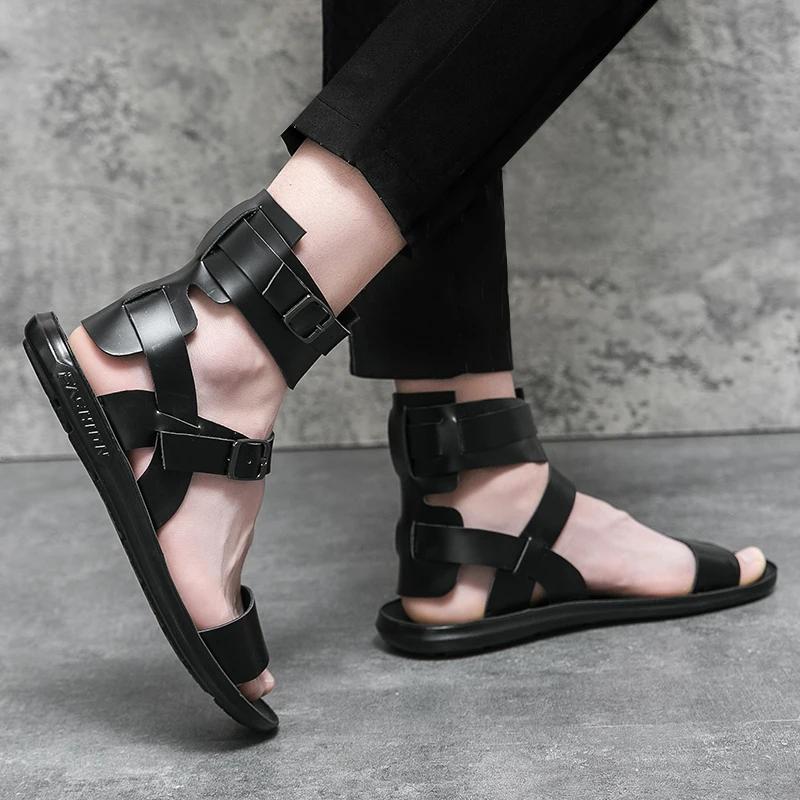Fashion Fashion Rome Style Men Sandals 2024 Summer Solid Casual Shoes Comfy Breathable Beach Shoes Outdoor Flat Sandals for Men Footwear