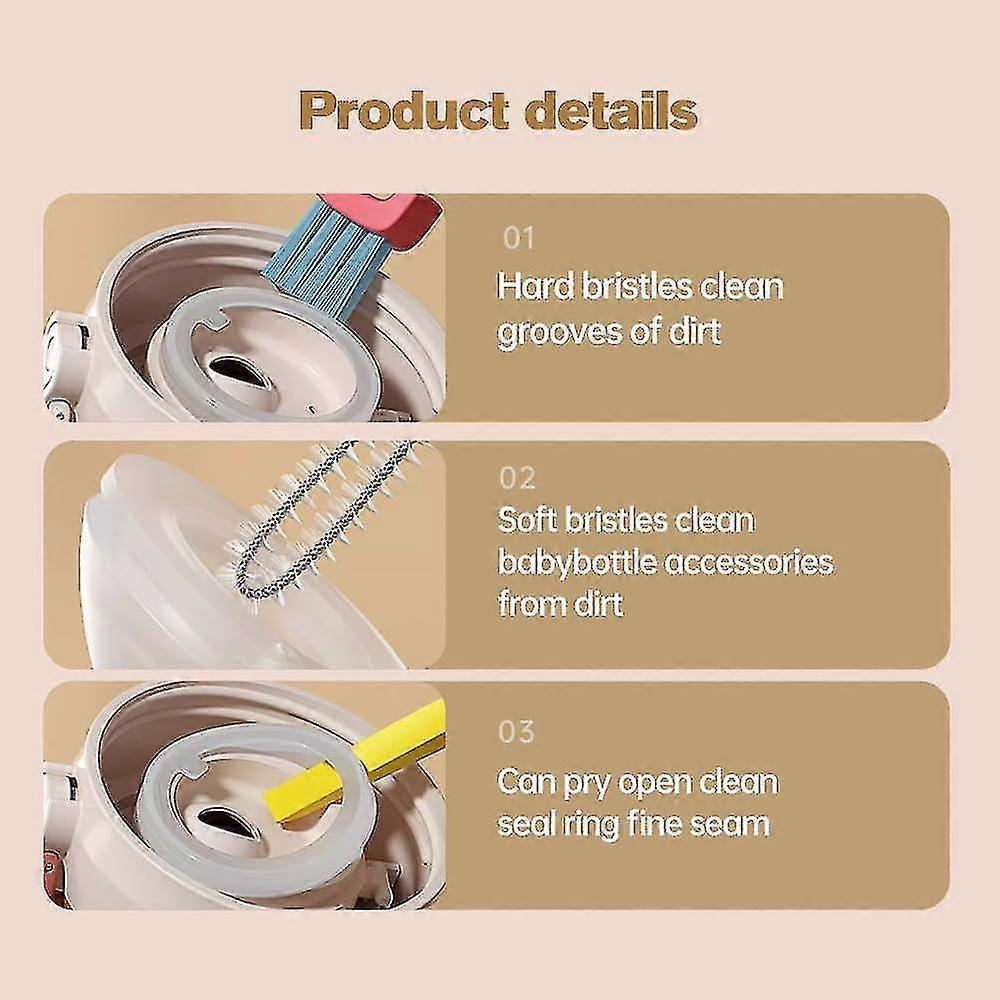 3 In 1 Cup Lid Cleaning Brush, 2024 New Crevice Cleaning Brush for Bottle Gap Tight Spaces Cup, 3 In 1 Multifunctional Cleaning Brush - Ri