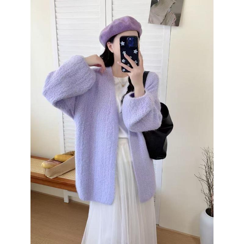 Retro high-end lazy wind knitted cardigan autumn new loose and versatile temperament sweater jacket