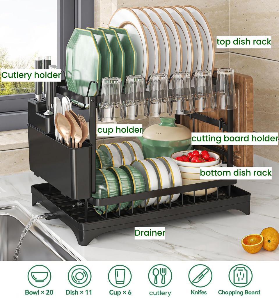 FUMITT Dish Dish Dish Slim Large Kitchen Dish Drying Easy To Assemble Automatic Drain Drainer, Drainer, Rust-Proof, Storage, - Capacity, Supplies,