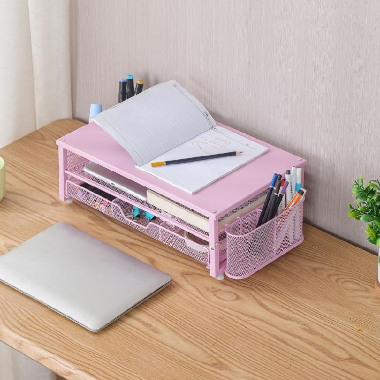 Computer Monitor Stand with Ventilation Drawer and Side Storage Metal Screen Stand Laptop Stand with Drawer Pen Cup