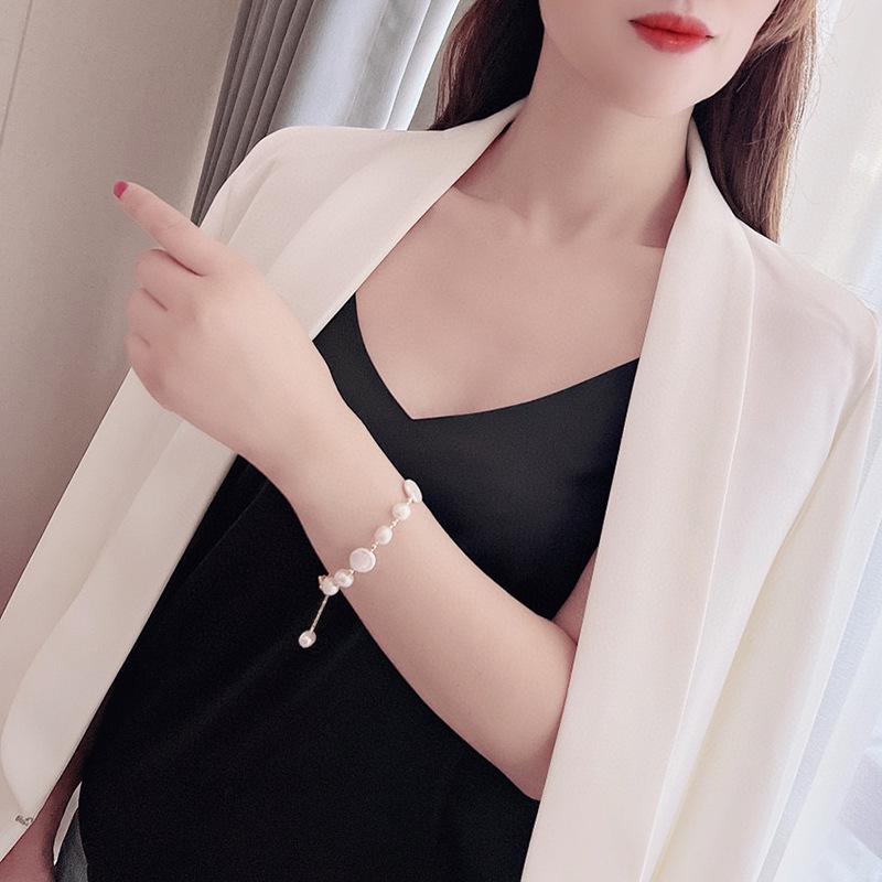 Fashion Simple Freshwater Pearl 14K Gold Plated Beaded Geometric Women's Trendy Party Bracelet HUIXUN