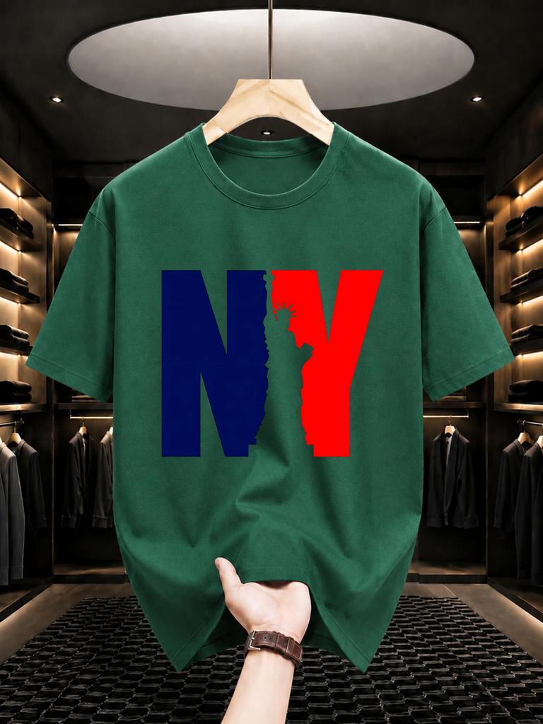 2026 New Pure Cotton Tshirt Statue Of Liberty In New York Print Crew Neck Short Sleeve Casual Top