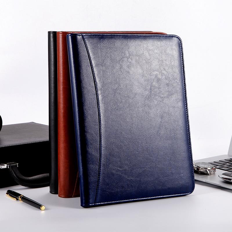 Luxus-Leder-Portfolio-Mappe Handgefertigte Leder-Faltenbalg-Ordner Kunstleder-Präsentationsmappe mit Reißverschluss Rechner