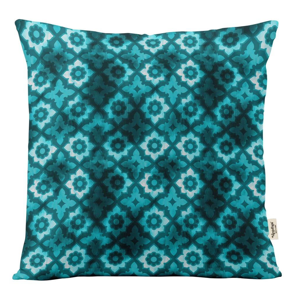 Vargottam Square Pillow Cover - Decorative Pillow Covers  12x12 Inches,  Printed  Teal Blue  Theme  Pillowcase,