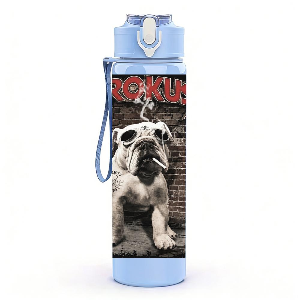 1 Stück Retro Bulldogge Hund Vintage Porträt Druck 750ml Tragbare Sportwasserflasche Auslaufsicher Reise Fitnessstudio Trinkbecher