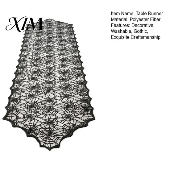 Gothic Style Home Furnishings Halloween Table Runner, Black Lace Spider Web Runners, 17.7 X Atmospheric Runner for 70.9Inch Party Dinner Kitchen