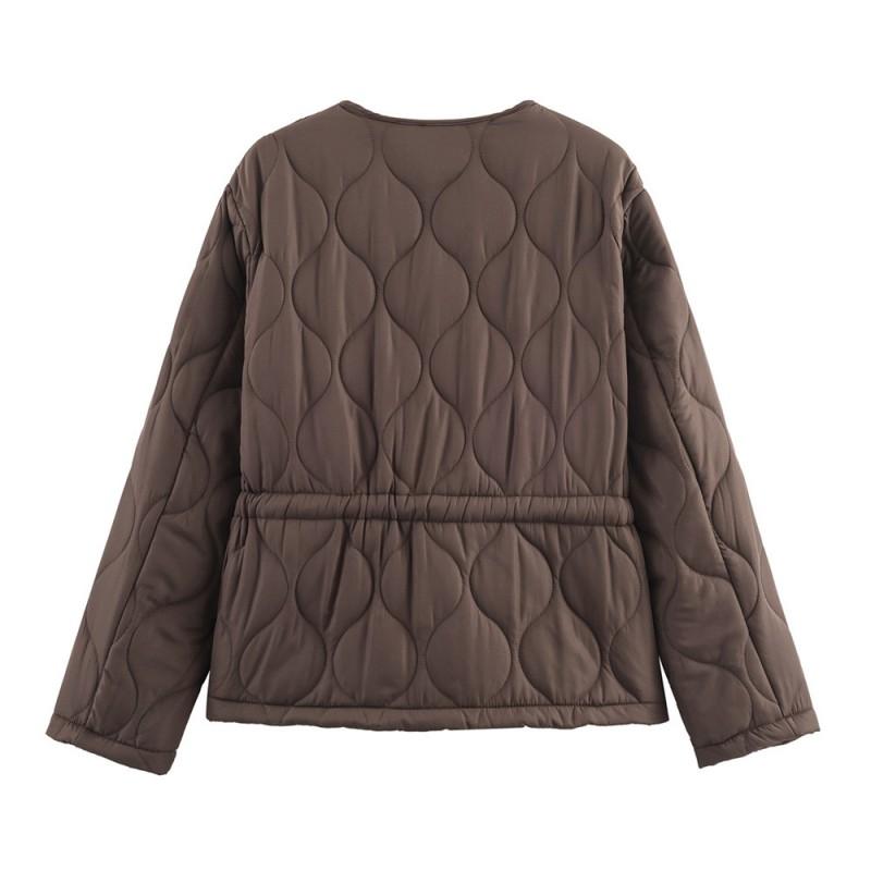 Womens Warm Puffer Coat With Zipper Loose Fit Long Sleeve Quilted Cotton Jacket Winter