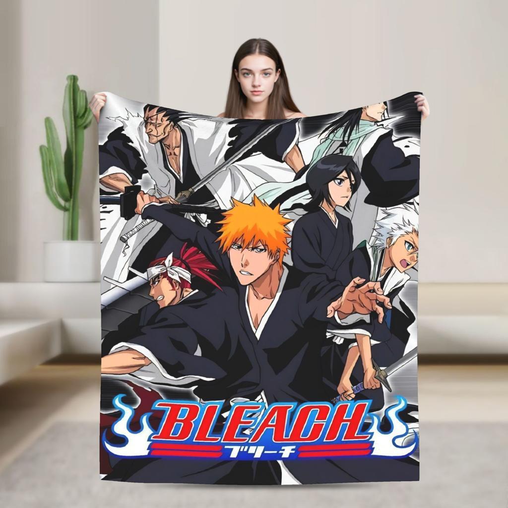 Super Soft Blanket Picnic BLEACH Anime Ichigo Throw Blanket Flannel Bedspread For Couch Chair Graphic Sofa Bed Cover