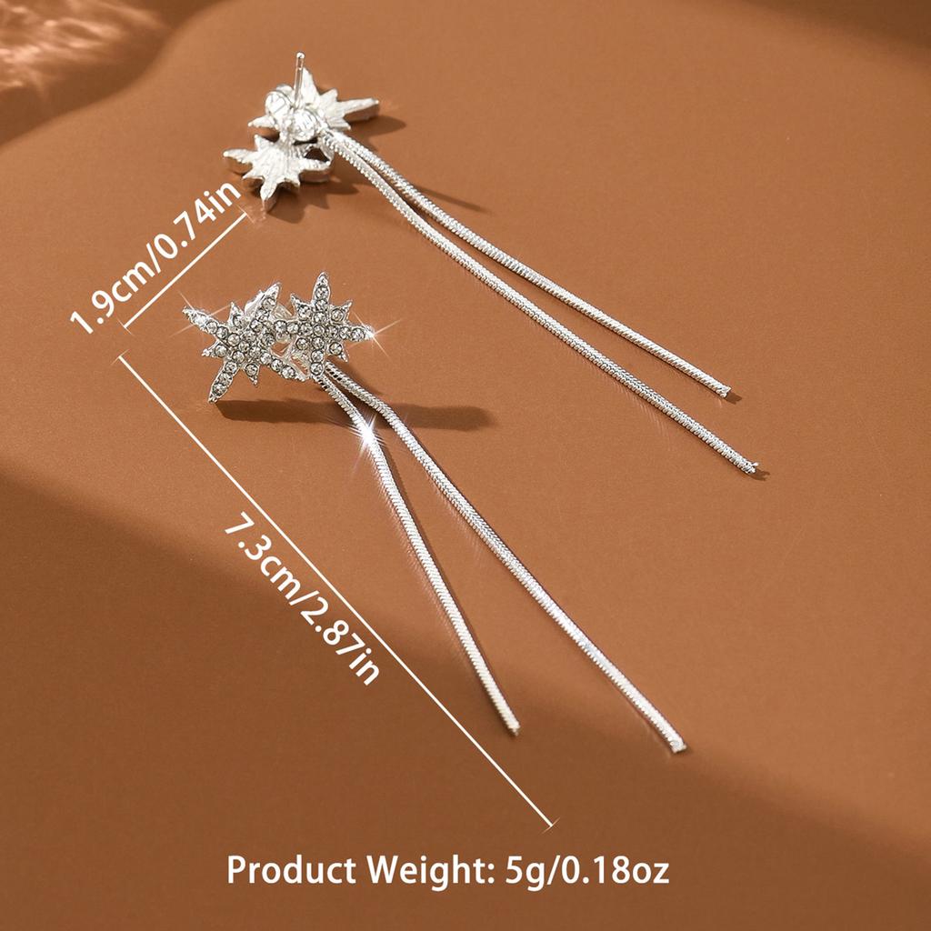 Diamond studded star tassel line earrings with light luxury, high-end feel, fashionable temperament, earrings for women