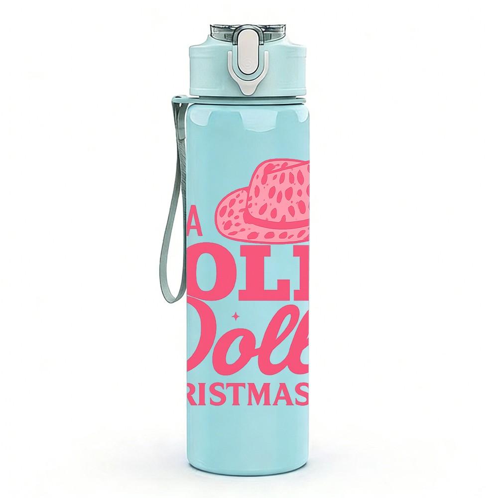 1PC Have A Holly Dolly Christmas Hat 750ml Color Plastic Sports Water Bottle Leakproof Flip Straw Lid Suitable for Sports Office Home Use
