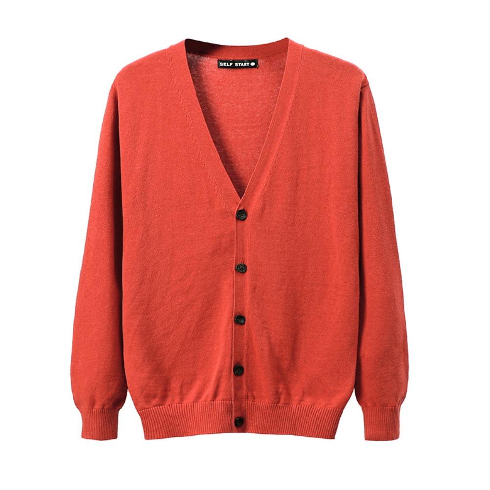 Men 100% Cotton V Neck Knit Cardigan, Slim Fit Long Sleeve Korean Style Casual Sweater Jacket for Autumn Winter