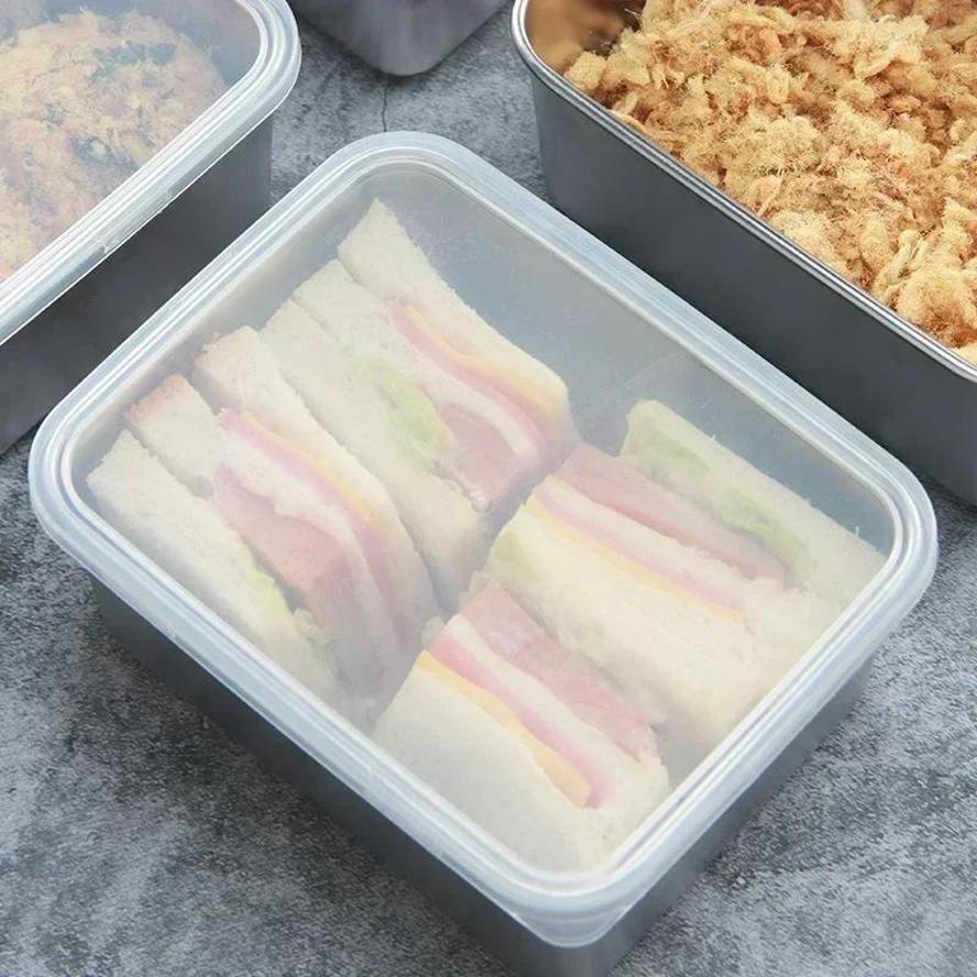 1 Pcs Food Grade Stainless Steel Refrigerator Storage Box Crisper Container Ingredients Box Food Freezing Sealed Fresh Boxes