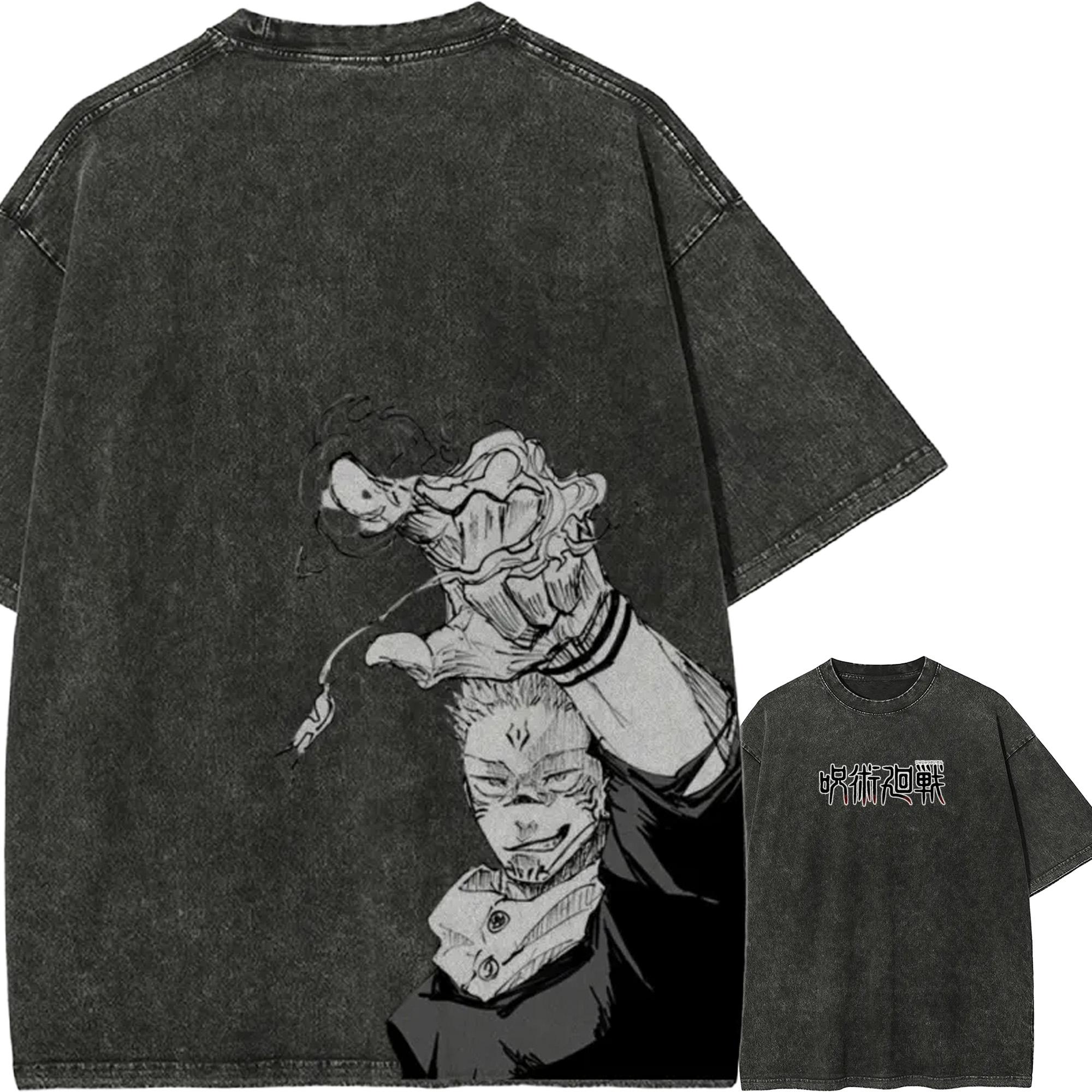 

Sukuna Cursed Power T-shirt Jujutsu Kaisen Tee Vintage Washed Oversized Retro Anime Harajuku Streetwear Graphic Manga Clothing M