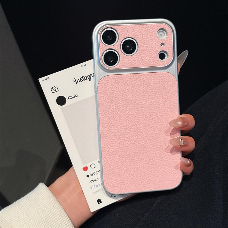 Luxury Lychee Texture Leather Matte Hard Case For iPhone 17 Pro Max 16 15 14 13 12 11 Pro Max Full Lens Protection Back Cover Shell