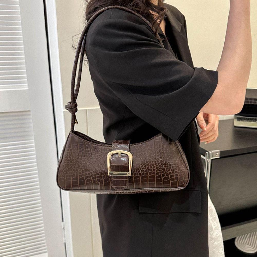Vintage Half-moon Underarm Bag Stone Pattern Large Capacity PU Leather Shoulder Bag Handbag Fashion Rectangle Armpit Bag Unisex