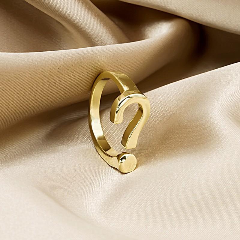 

Simple Fashion Gold Copper Color Geometric Question Mark Adjustable Ring Exquisite Zircon Ring For Women Party Wedding Gift resizable