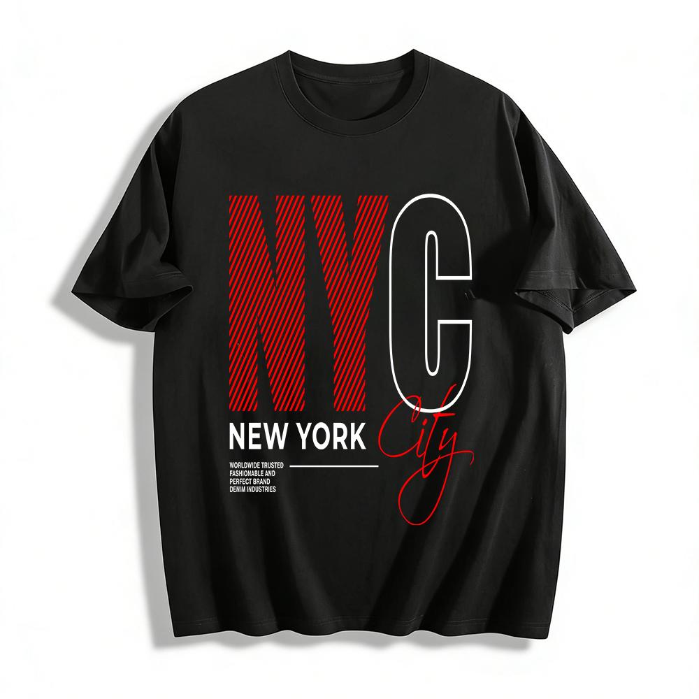 NYC Letter Print Casual T-Shirt Unisex Loose Breathable Crew Neck Top Pure cotton T-shirt