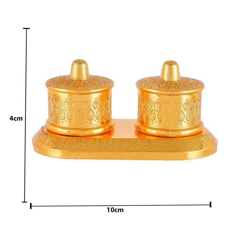 Golden Metal Kumkum Holder/Kumkum Box for Gifting,Pooja, Thali, Mandir, Home, Temple, Gifting Golden Kumkum Box with Laxmi Maa (Round Kumkum)