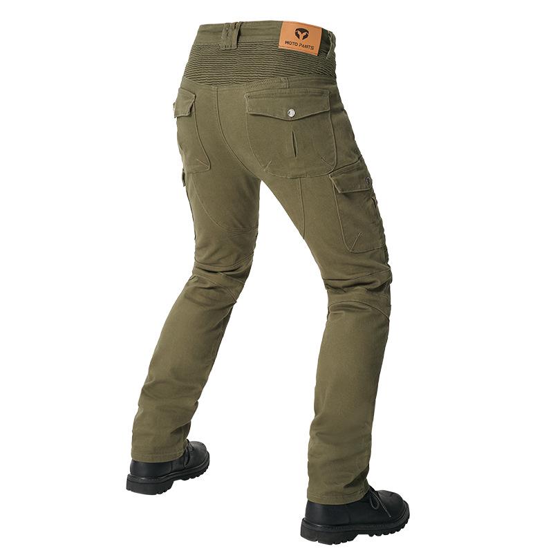 Men's Summer Stretch Denim Military Green Motorcycle Racing Pants - Anti-Fall Cycling Rider Gear
