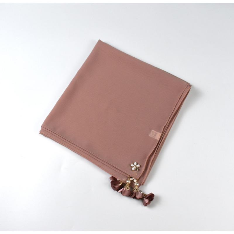 Pure Color Pearl Chiffon Square Scarf For Women Ins Style
