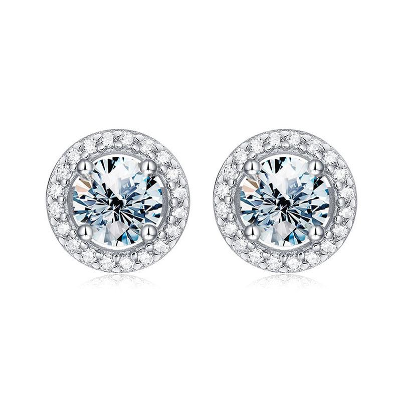 S925 Silver Gorgeous Shiny 0.5-1CT Moissanite Round Earrings for Women Engagement Wedding High Quality Jewelry Gift