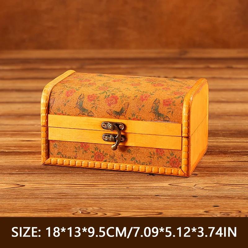 Retro Wooden Jewelry Box Antique Storage Treasure Chest with Lock Medieval Vintage Suitcase Necklaces Organizer Antique Gift Box