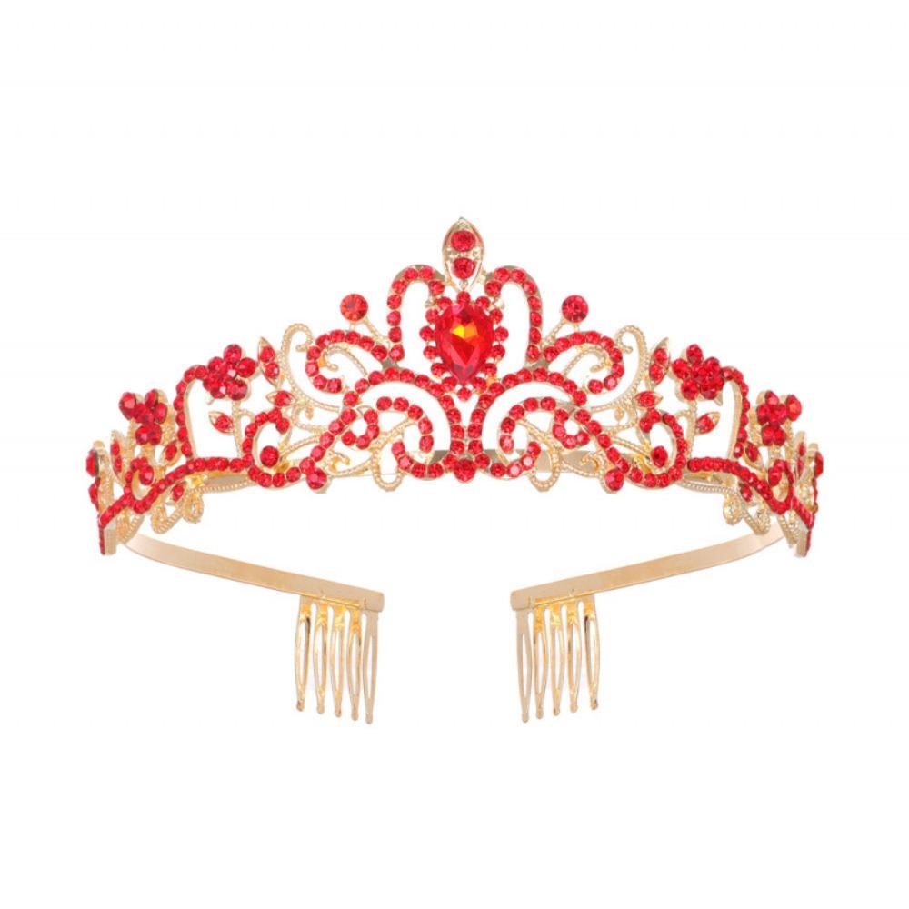 Bling Rhinestone Crown Vintage Queen Princess Crown Goods Decoration Bridal Headpiece Costume красный